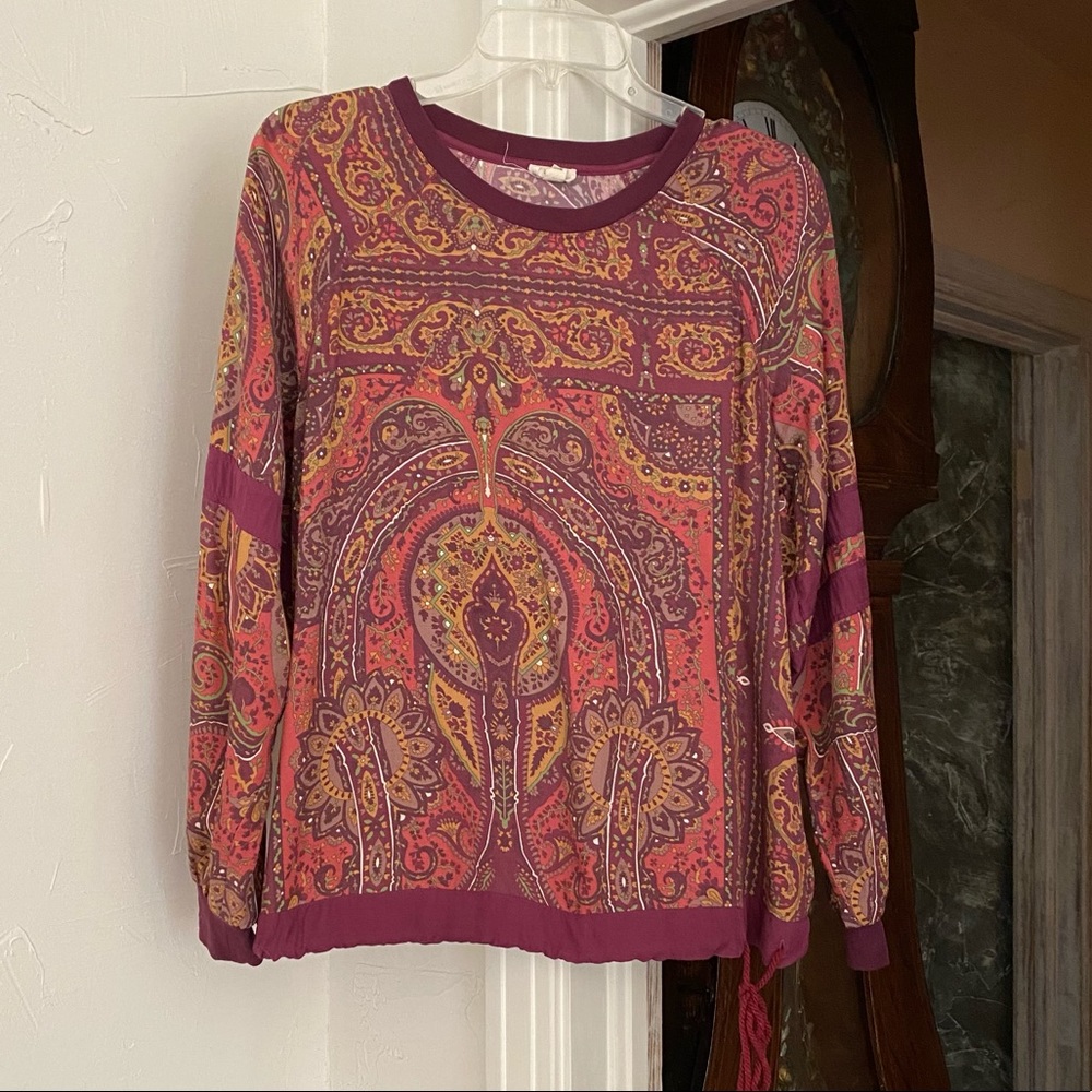 Anthropologie TINY | Boho Paisley Crewneck Pullover w/ adjustable tie